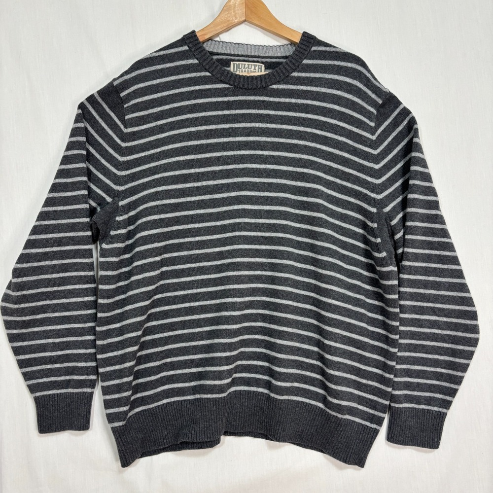 Duluth Trading Co Strongarm Sweater Gray Striped Crewneck Cotton Work‎ Cabin XL